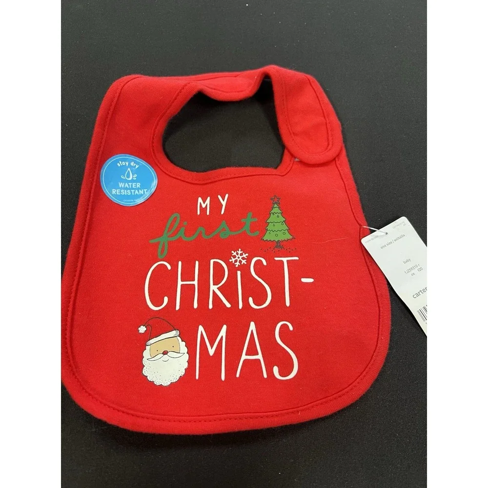 NWT Carter's Baby Teething Bib My First Christmas Red Baby Bib Stay Dry‎